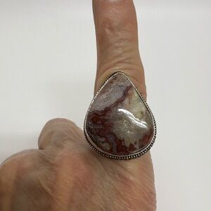 Artisan Crazy Lace Agate Teardrop Silver Woman’s Ring.